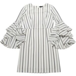 Milly Striped Ruffle Bell Sleeve Shift Dress White Navy Blue Size 4 Made in USA